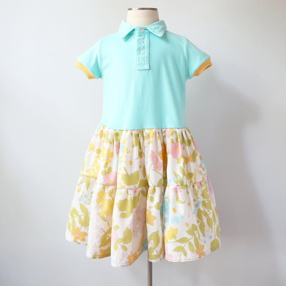 Image of pastel turquoise floral yellow pink 4 collar swing dress summer short flutter sleeve flouncy