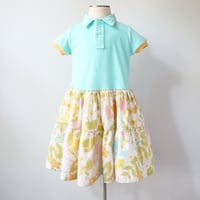 Image 1 of pastel turquoise floral yellow pink 4 collar swing dress summer short flutter sleeve flouncy