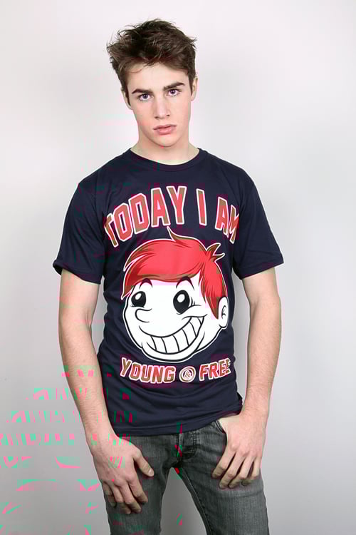 Image of "Young & Free" Navy Blue T-Shirt Unisex
