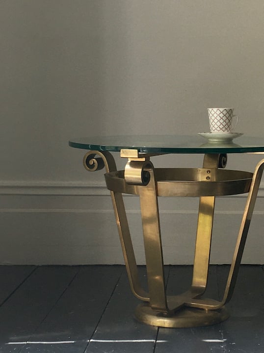 Image of Brass and Glass Side Table in Art Deco Style, 20th Century European