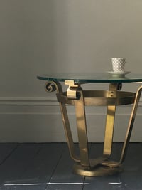Image 1 of Brass and Glass Side Table in Art Deco Style, 20th Century European