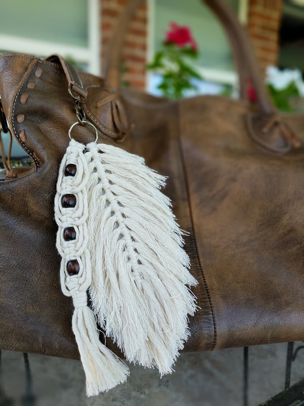 Image of Beaded Macrame Feather Keychain