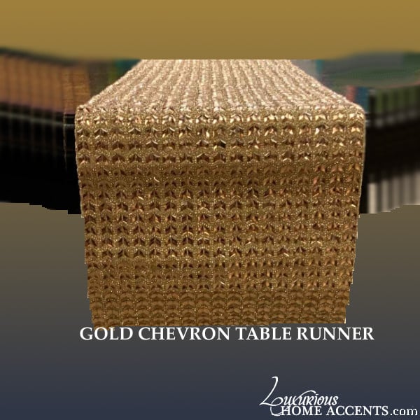 Image of Gold Sparkling Crystal Table Runner