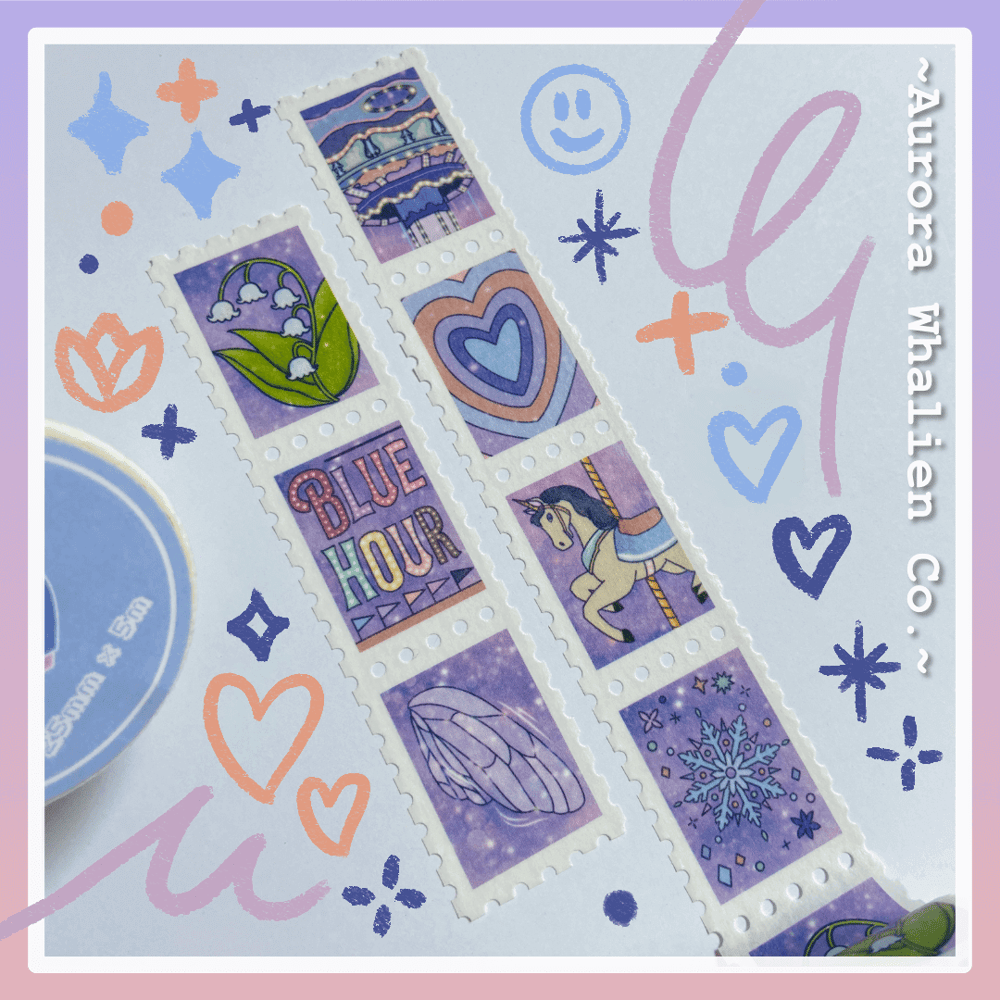 Image of Pink & Blue Hour Stamp Washi Tapes