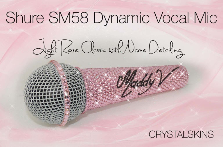 Personalised Shure SM58 Wired Vocal Mic in Baby Pink Crystals