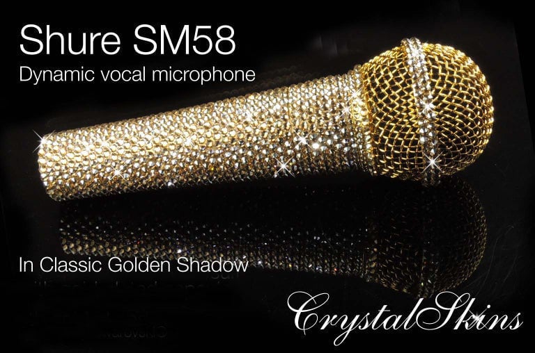 PERSONALISED SHURE SM58 WIRED VOCAL MIC IN GOLD CRYSTALS