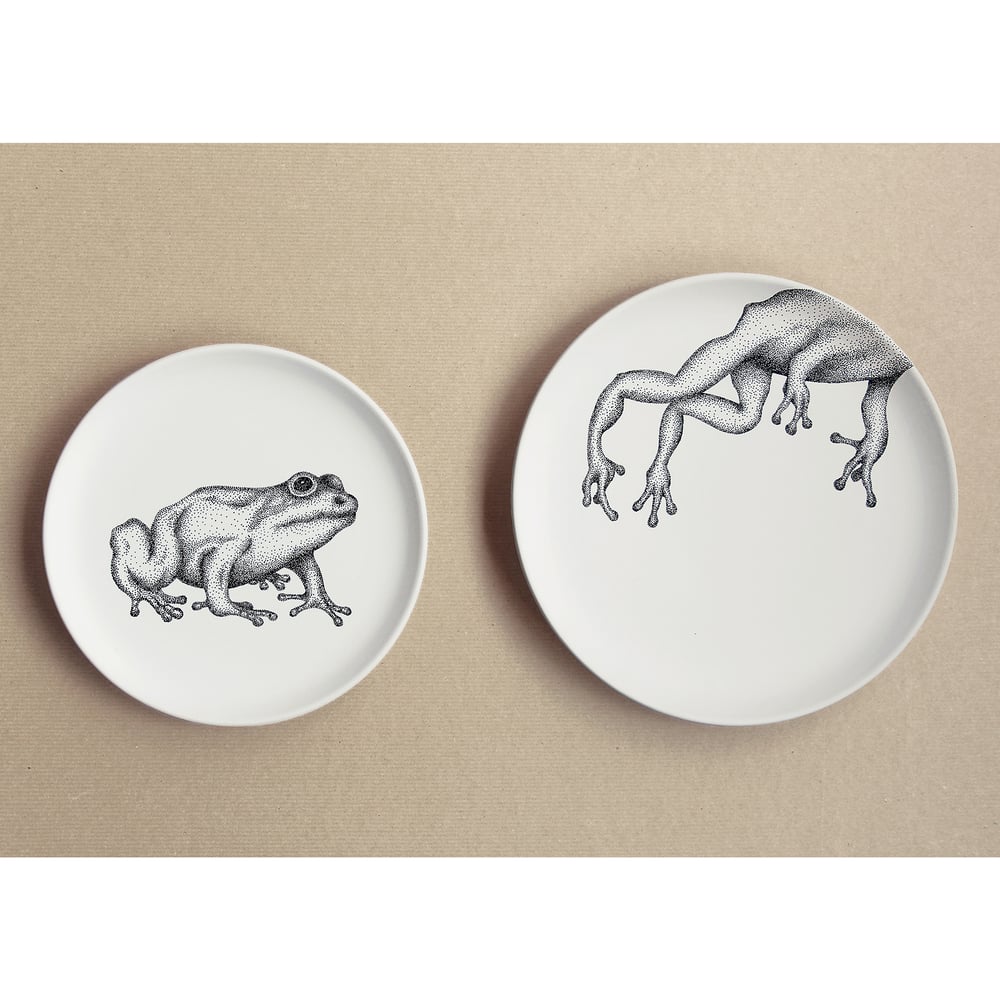 Image of Hand-illustriertes dekoratives Teller Set I Set of hand-illustrated decorative plates "FROG" 