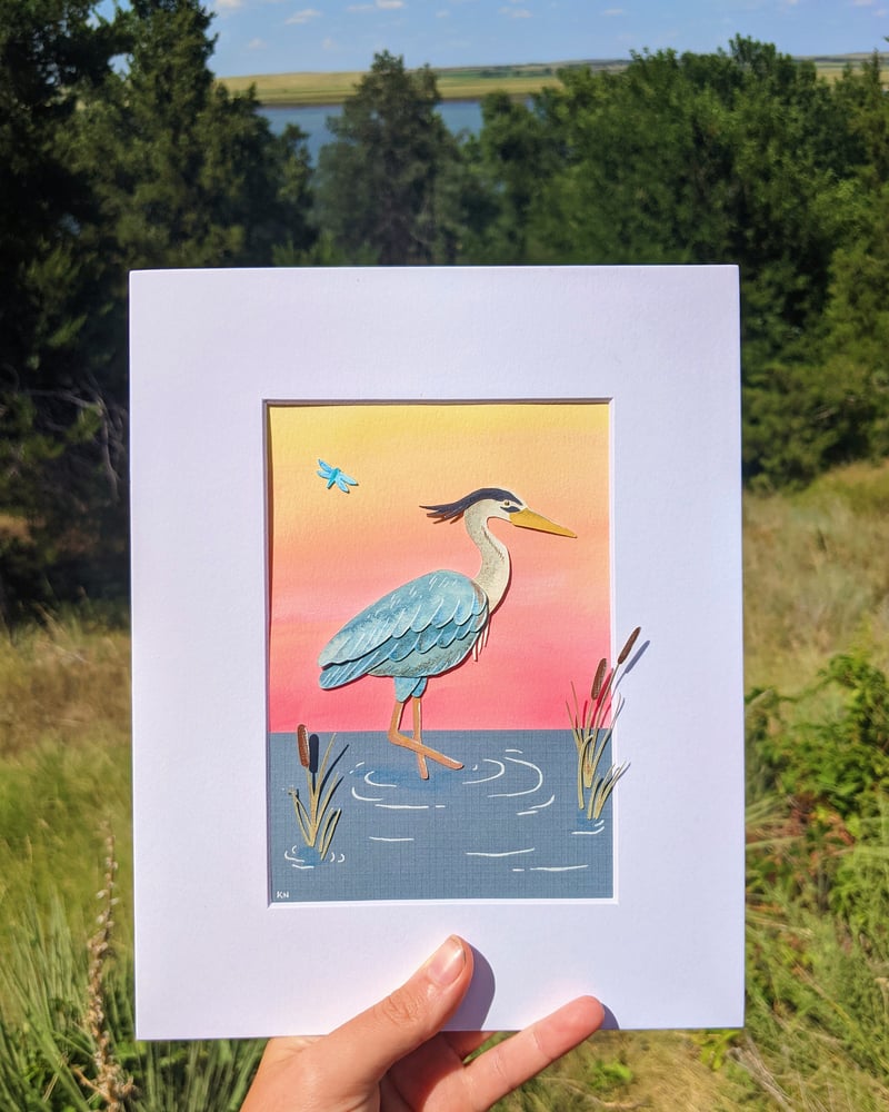 Image of Blue heron cut paper