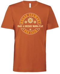 orange fan club t-shirt.