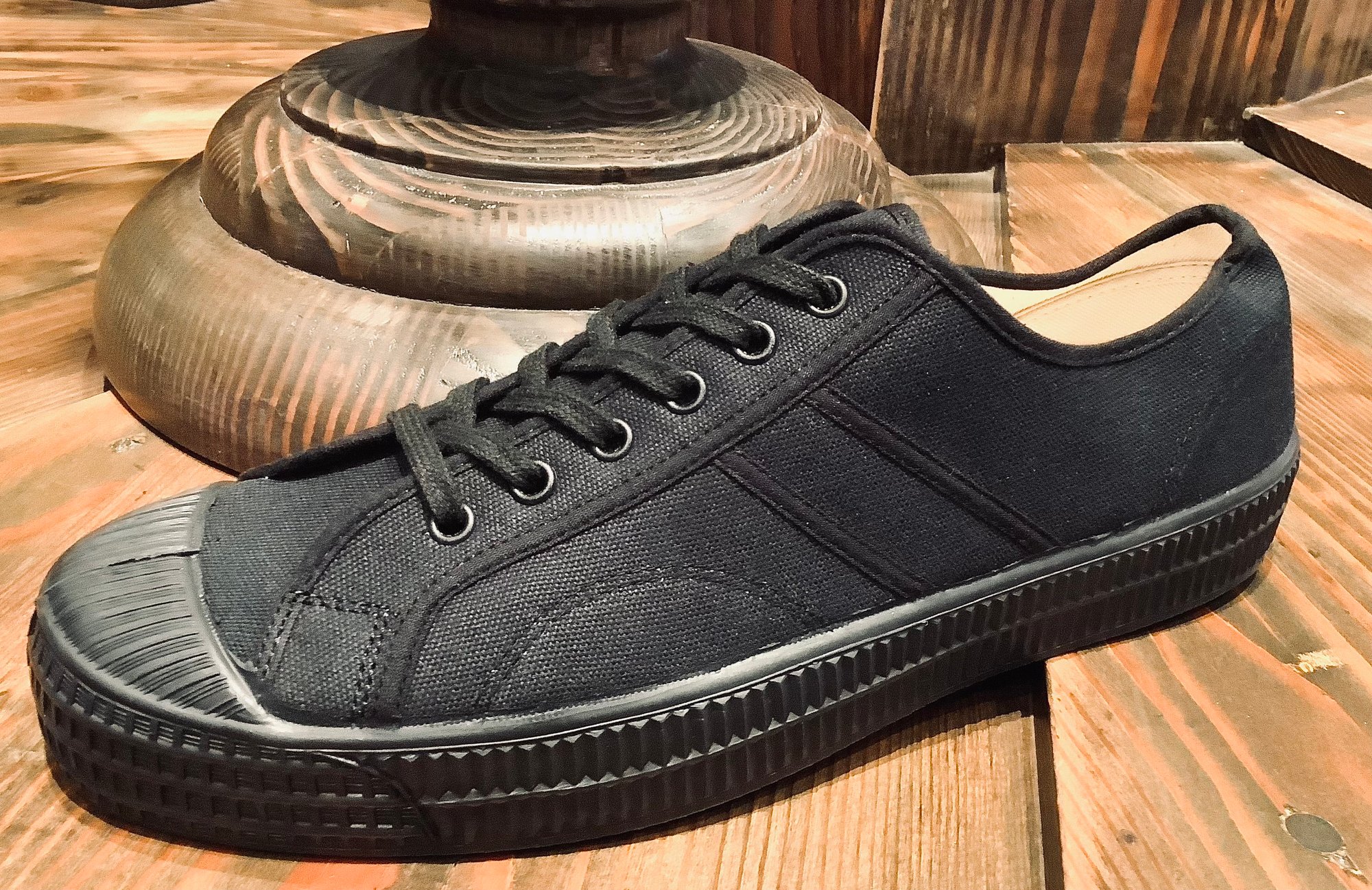 VEGANCRAFT army lo top all black canvas shoes made in Slovakia vegancraft