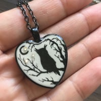 Image 2 of Owl and Moon Resin Heart Pendant - White or Black Pendant