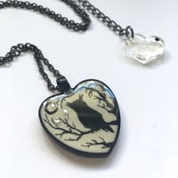 Image 4 of Owl and Moon Resin Heart Pendant - White or Black Pendant