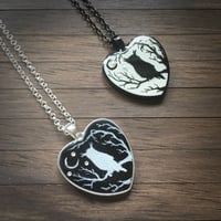 Image 1 of Owl and Moon Resin Heart Pendant - White or Black Pendant