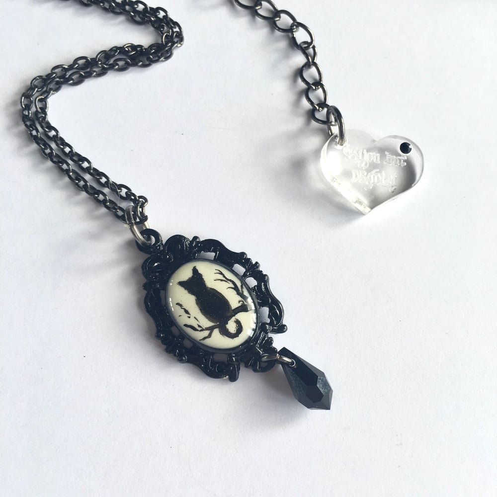 Magic Creatures Silhouette Cameo Necklace - Black Frame Featuring Owl, Cat or Raven