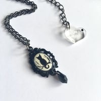 Image 3 of Magic Creatures Silhouette Cameo Necklace - Black Frame Featuring Owl, Cat or Raven