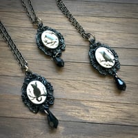 Image 2 of Magic Creatures Silhouette Cameo Necklace - Black Frame Featuring Owl, Cat or Raven