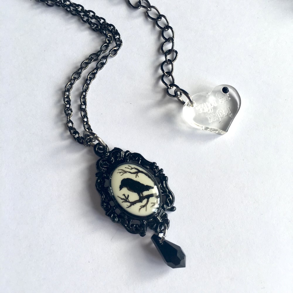 Magic Creatures Silhouette Cameo Necklace - Black Frame Featuring Owl, Cat or Raven