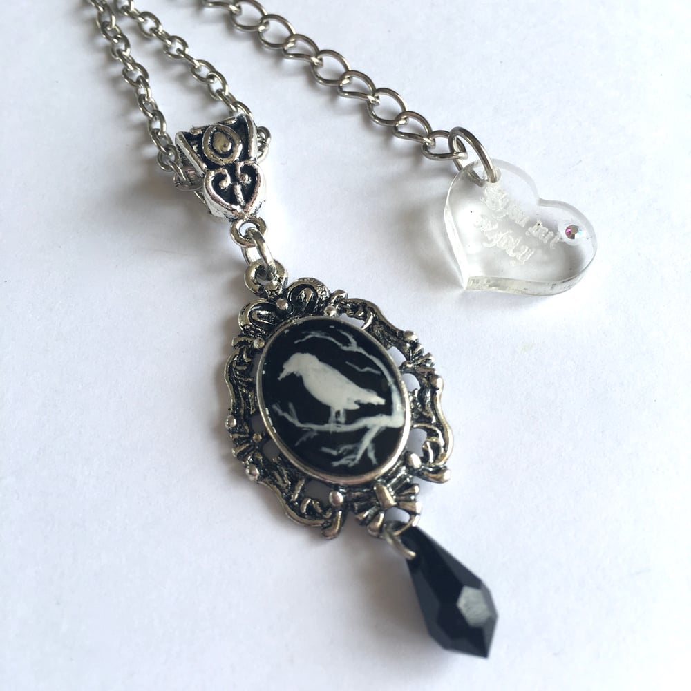 Magic Creatures Silhouette Cameo Necklace - Silver Frame Featuring Owl, Cat or Raven