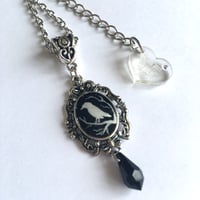 Image 3 of Magic Creatures Silhouette Cameo Necklace - Silver Frame Featuring Owl, Cat or Raven