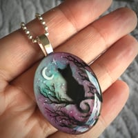 Image 3 of Starry Night Cat Resin Pendant - Oval