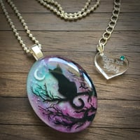 Image 1 of Starry Night Cat Resin Pendant - Oval