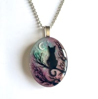 Image 2 of Starry Night Cat Resin Pendant - Oval