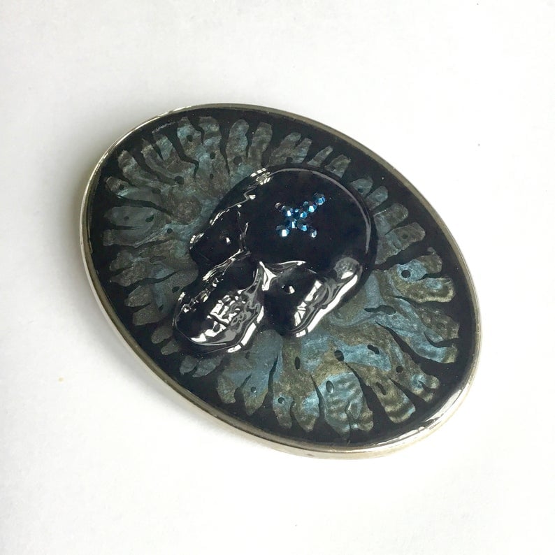 Hand Painted Gothic Skull Men's Belt Buckle