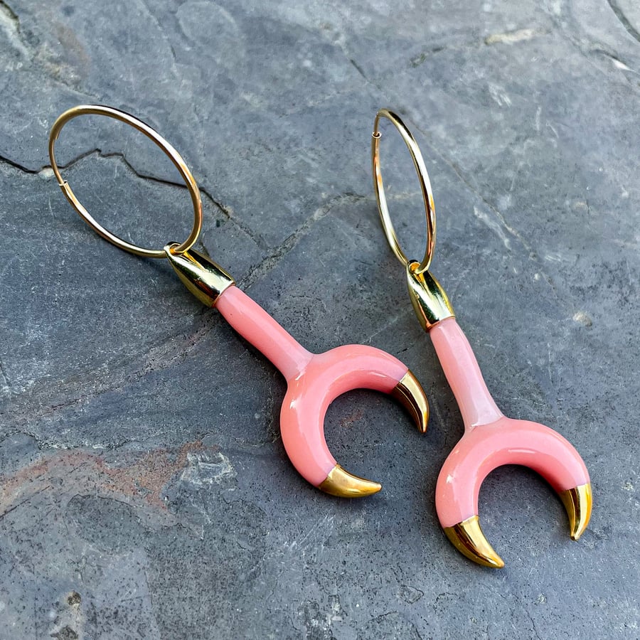 Image of Gold-Dipped Pink Moon Dangles