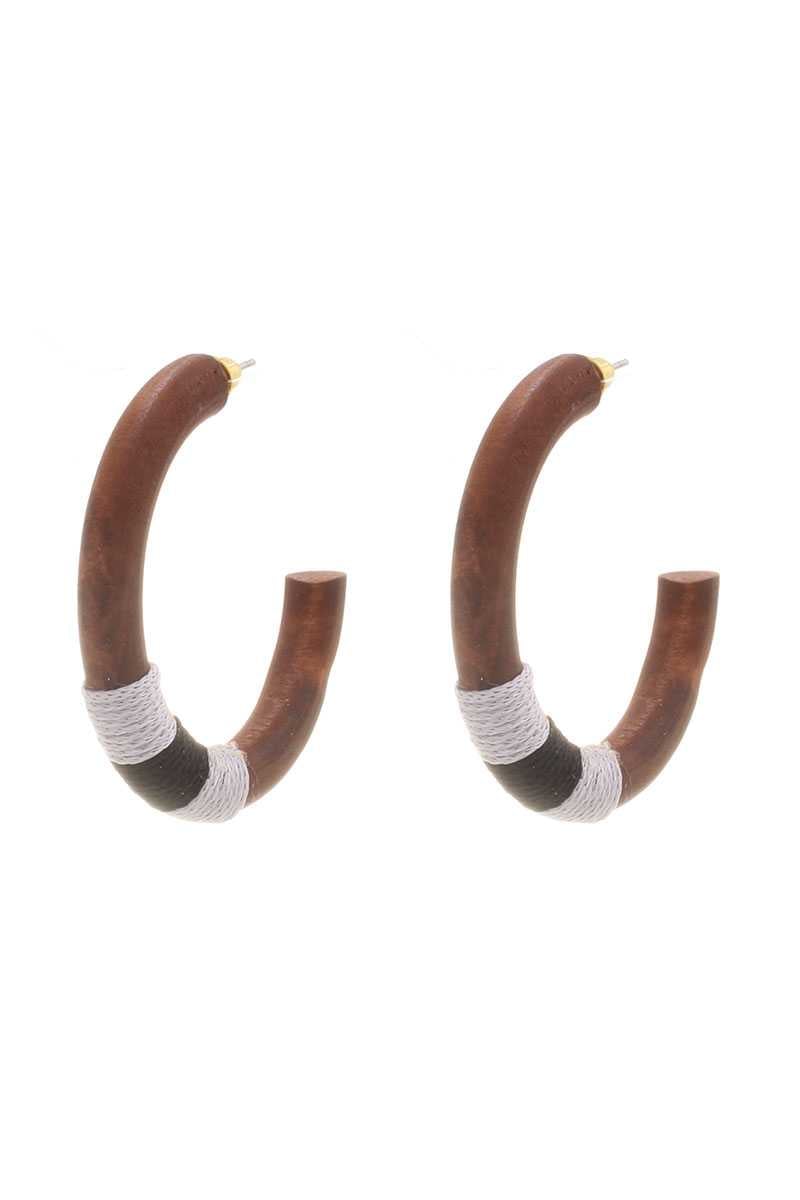 Image of Thread Wrapped Wood Open Hoops