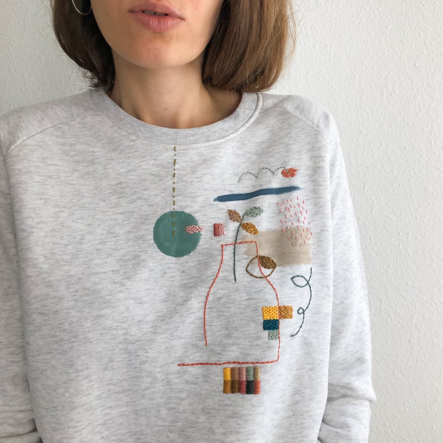 Image of In and out pullover - original hand embroidery on 100% organic cotton sweatshirt, one of a kind