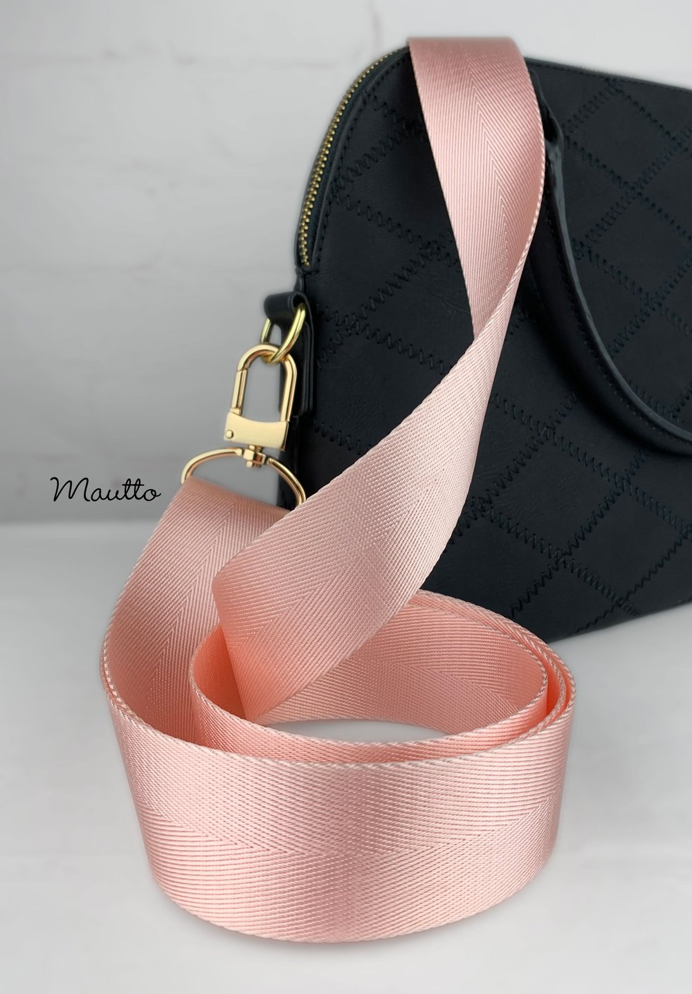 Image of Light Pink Adjustable Strap for Bags - Luxurious Satin Nylon, 1.5" Wide - U Shape Style #16XLG Hooks