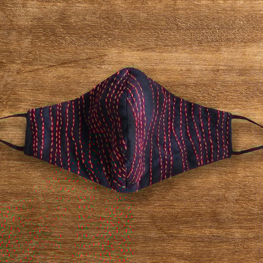 Image of Slow-stitch mask - blue/red