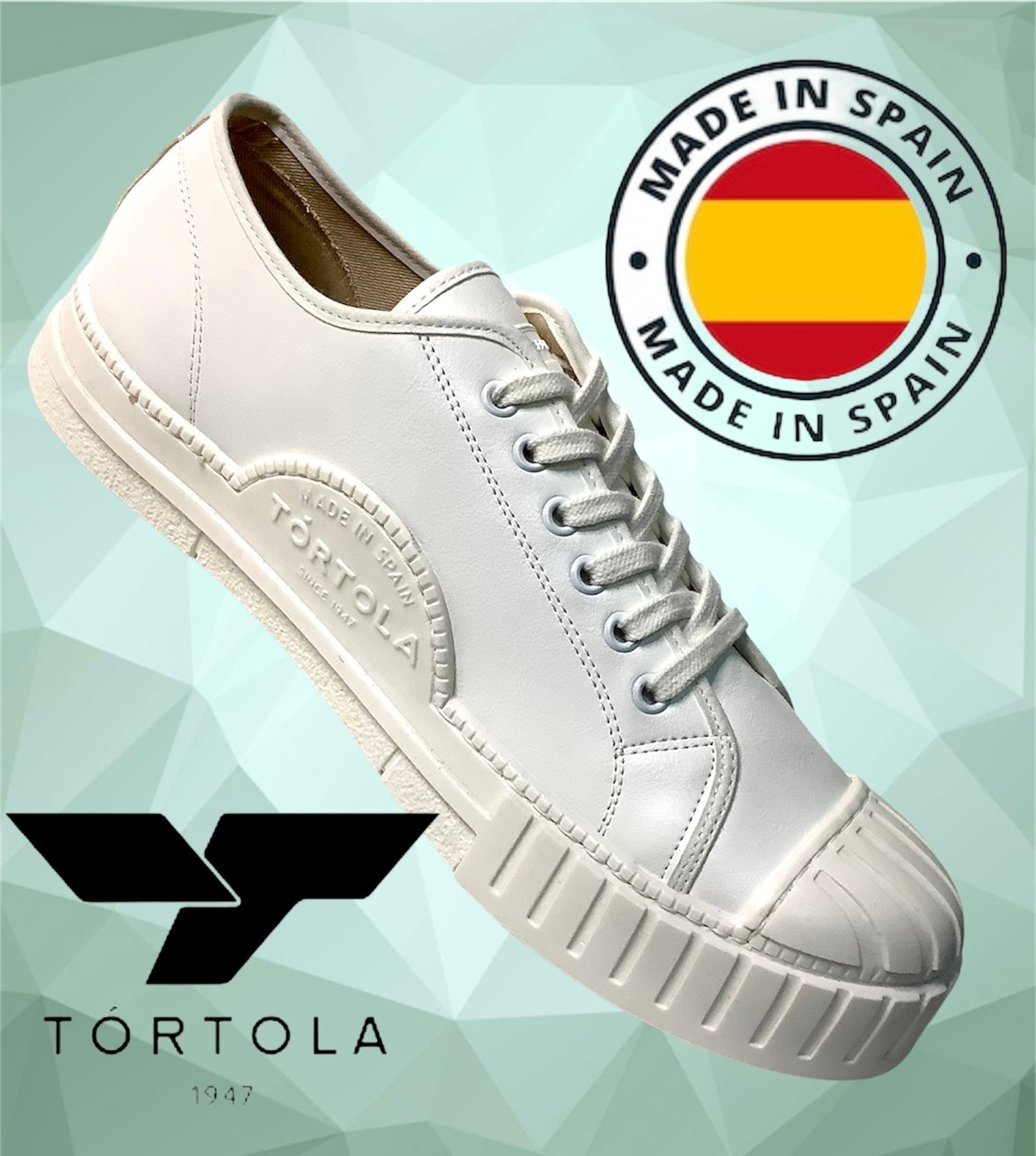 Image of Tortola leather lo top white sneaker shoes made in Spain 