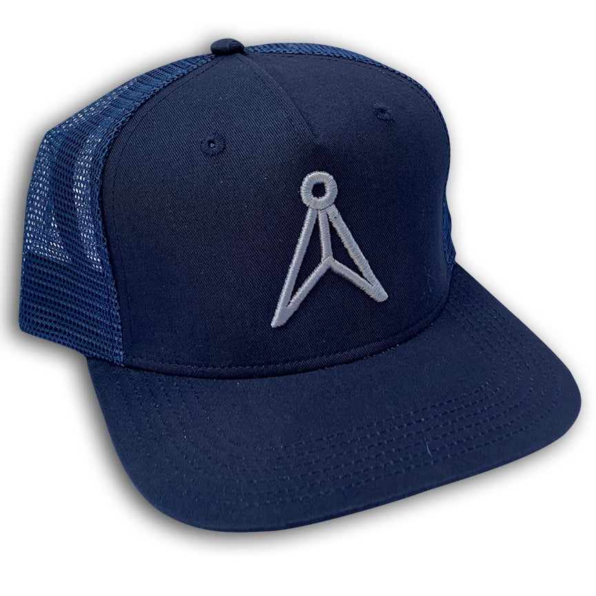 Logo Trucker Hat in Navy + Grey