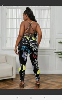 Image 2 of BLACK STREET BACKLESS LETTER PRINT ONE PICE JUMPSUIT 