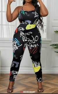 Image 1 of BLACK STREET BACKLESS LETTER PRINT ONE PICE JUMPSUIT 