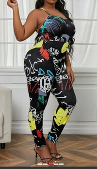 Image 3 of BLACK STREET BACKLESS LETTER PRINT ONE PICE JUMPSUIT 