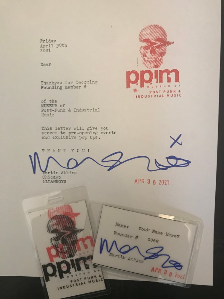 Image of Founders Edition Museum of Post Punk and Industrial Shirt, signed letter and numbered pass 