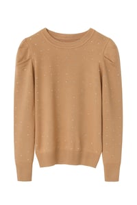 Image 1 of Women's Embellished Sweater, Cream, Long Sleeve, Round Neck, Sparkle Star Detail, Ribbed Trim