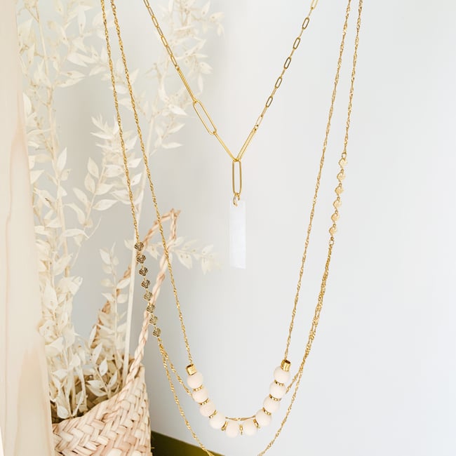 MAHAUT | Collier chaine trombone & pendentif rectangle nacre