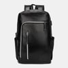 Men Faux Leather Business Casual Travel Large Capacity 15 Inch Laptop Travel School Backpack - Black