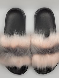 Image 2 of Fluffy Furry Grey & Pink Slides
