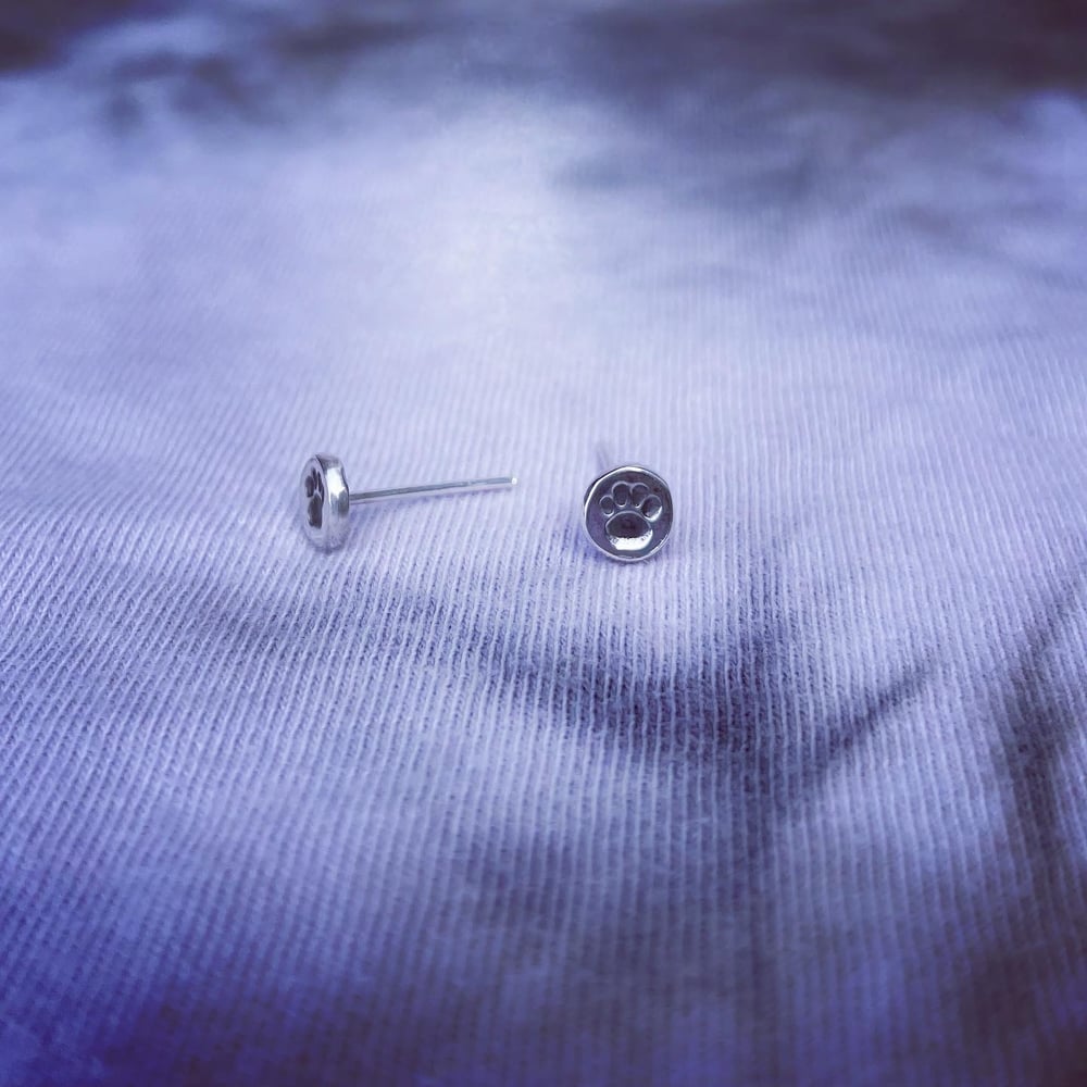 Handmade sterling silver dog cat paw print stud earrings