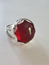 Red Glass Bauble Double Band Ring with Scallop Bezel (#1026)
