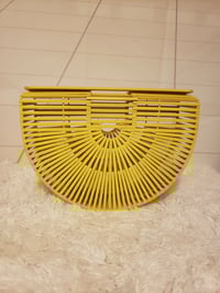 Image 1 of Yellow wooden basket see-through purse