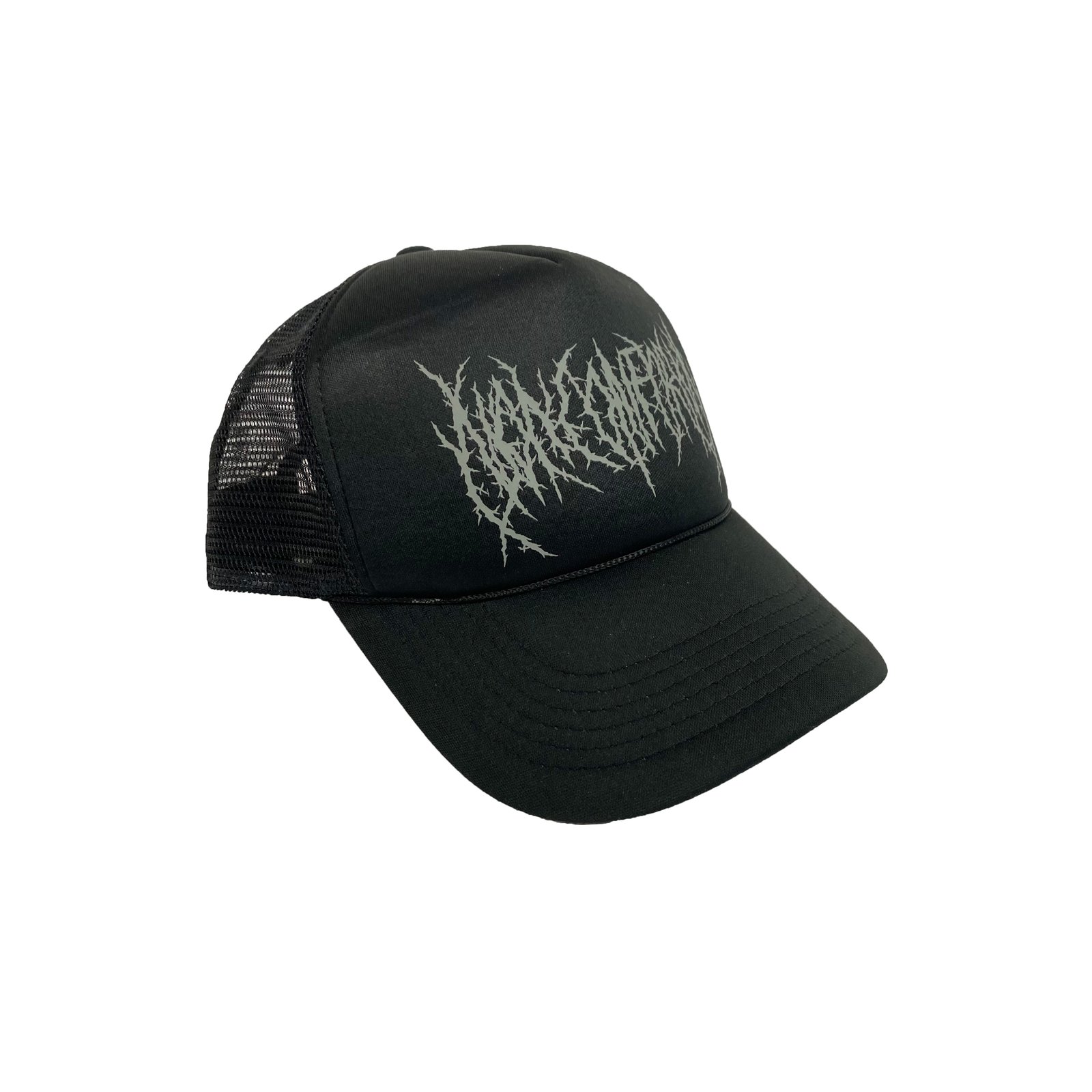 black metal trucker hat