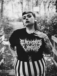 Image 1 of BLACK CROSS WORSHIP - BRUTAL TEXT T-SHIRT