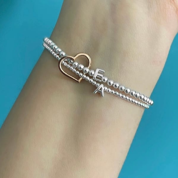 Image of Sterling Silver Double Connector Initial Bracelet 