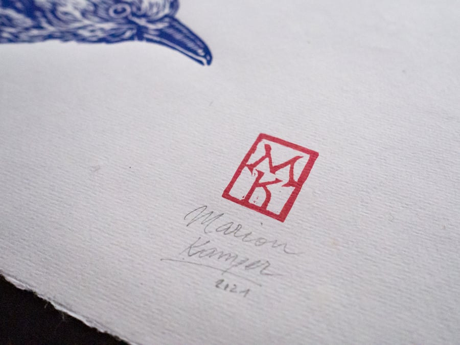 Image of Blauracke Linoprint Blue