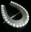 EDWARDIAN VICTORIAN 15CT LARGE NATURAL SEED PEARL HORSESHOE BROOCH